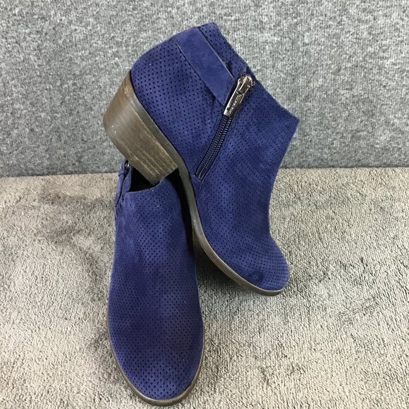 Vince Camuto Blue Suede Faux Buckle Zip Ankle Boots Booties Sz 5.5M - Picture 2 of 11